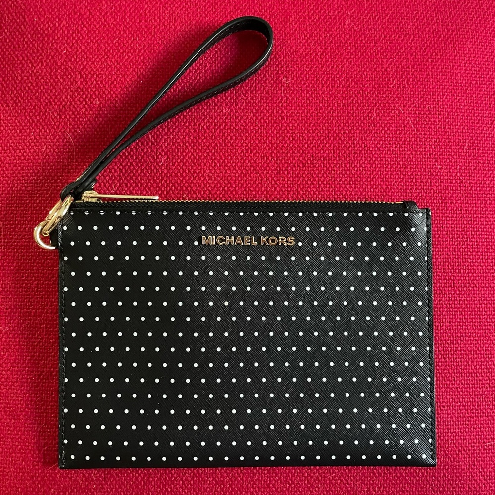 Michael Kors black and white polka dot wristlet